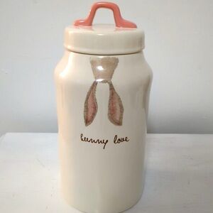 Rae Dunn Easter “Bunny Love” Canister ceramic white & pink lid NWOT BRAND NEW